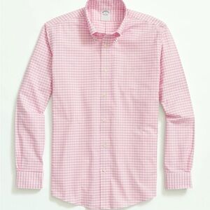 Brooks Brothers NWOT pink gingham checkered button down long sleeve shirt XL